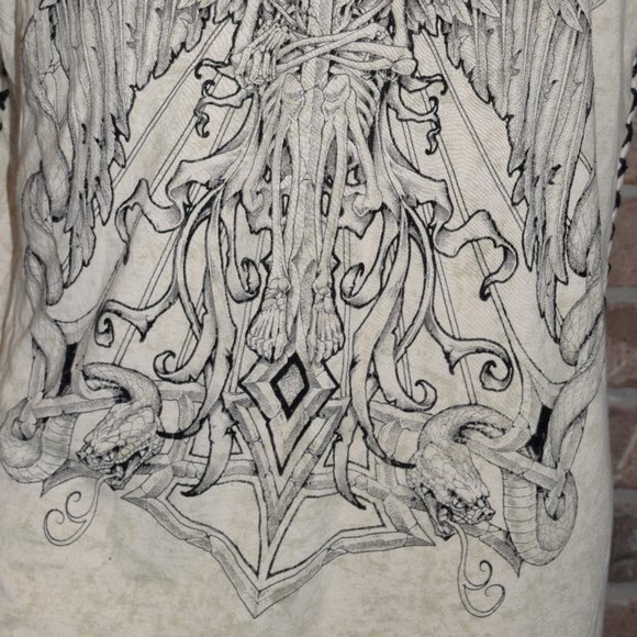 Affliction Live Fast T Shirt Men XL Beige Distressed Graphic Design Short Sleeve - Picture 4 of 11